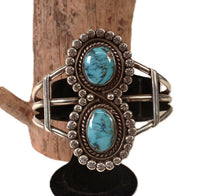 Navajo Bracelet with 2 Blue Bisbee Turquoise Settings