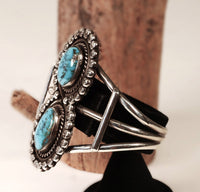 Navajo Bracelet with 2 Blue Bisbee Turquoise Settings