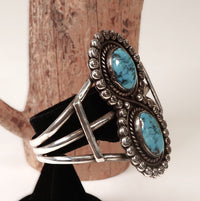 Navajo Bracelet with 2 Blue Bisbee Turquoise Settings