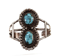 Navajo Bracelet with 2 Blue Bisbee Turquoise Settings