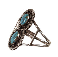 Navajo Bracelet with 2 Blue Bisbee Turquoise Settings