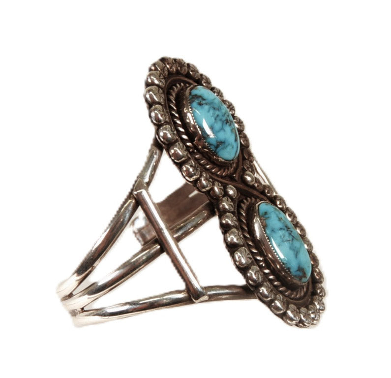 Navajo Bracelet with 2 Blue Bisbee Turquoise Settings