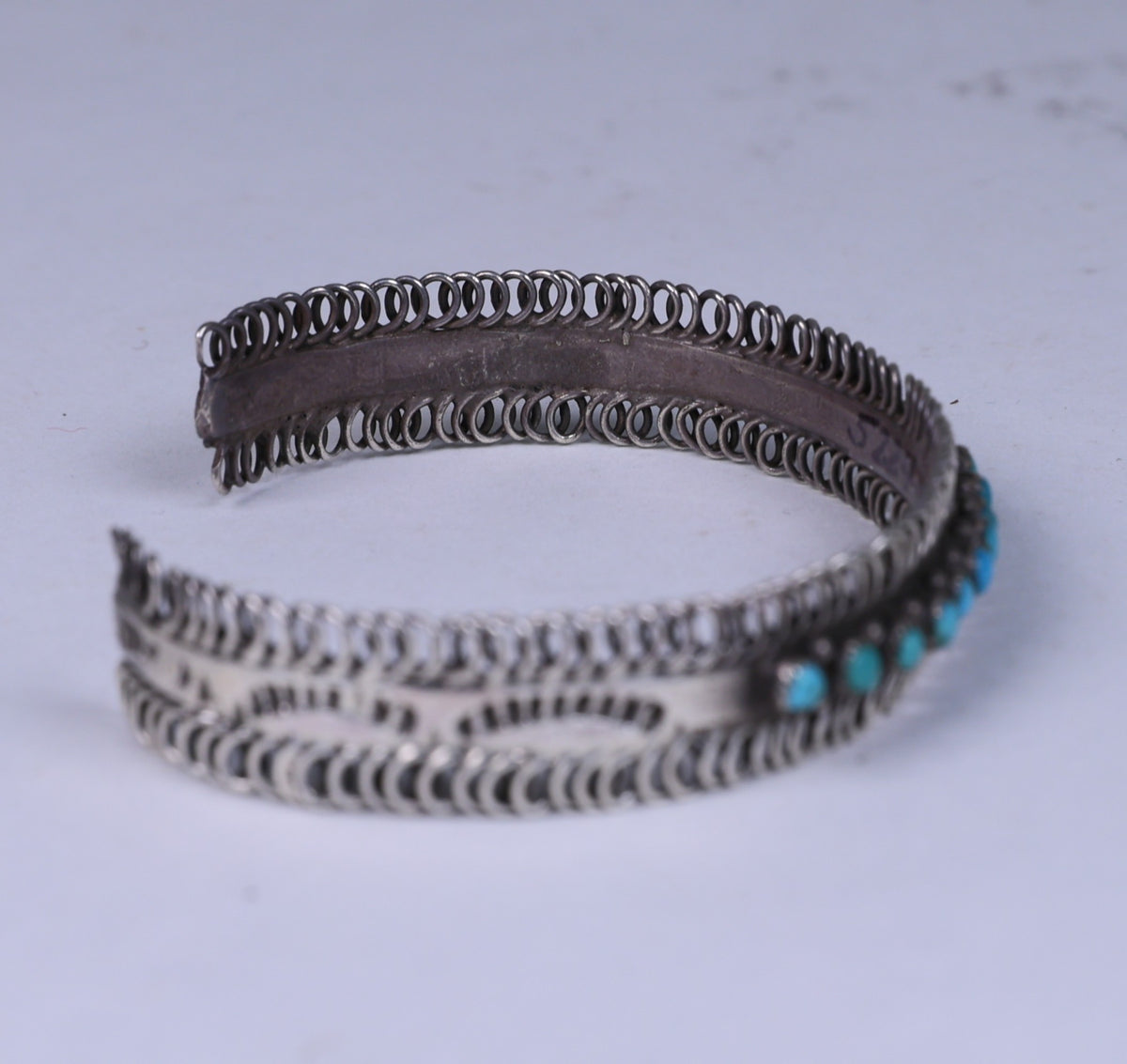 Zuni Sterling Silver 14 Petit-Point Turquoise Bracelet