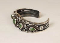 Navajo Sterling Silver Five Green Settings Bracelet