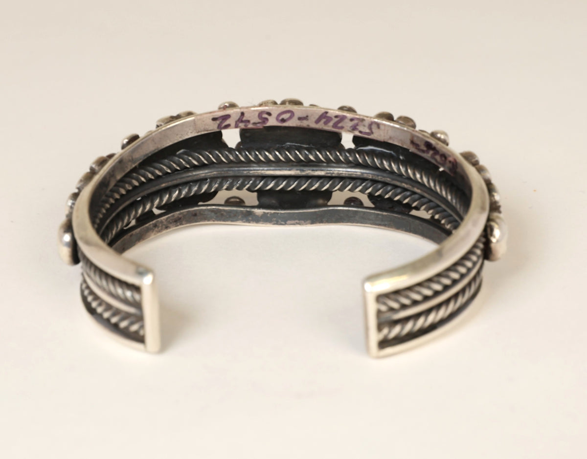 Navajo Sterling Silver Five Green Settings Bracelet