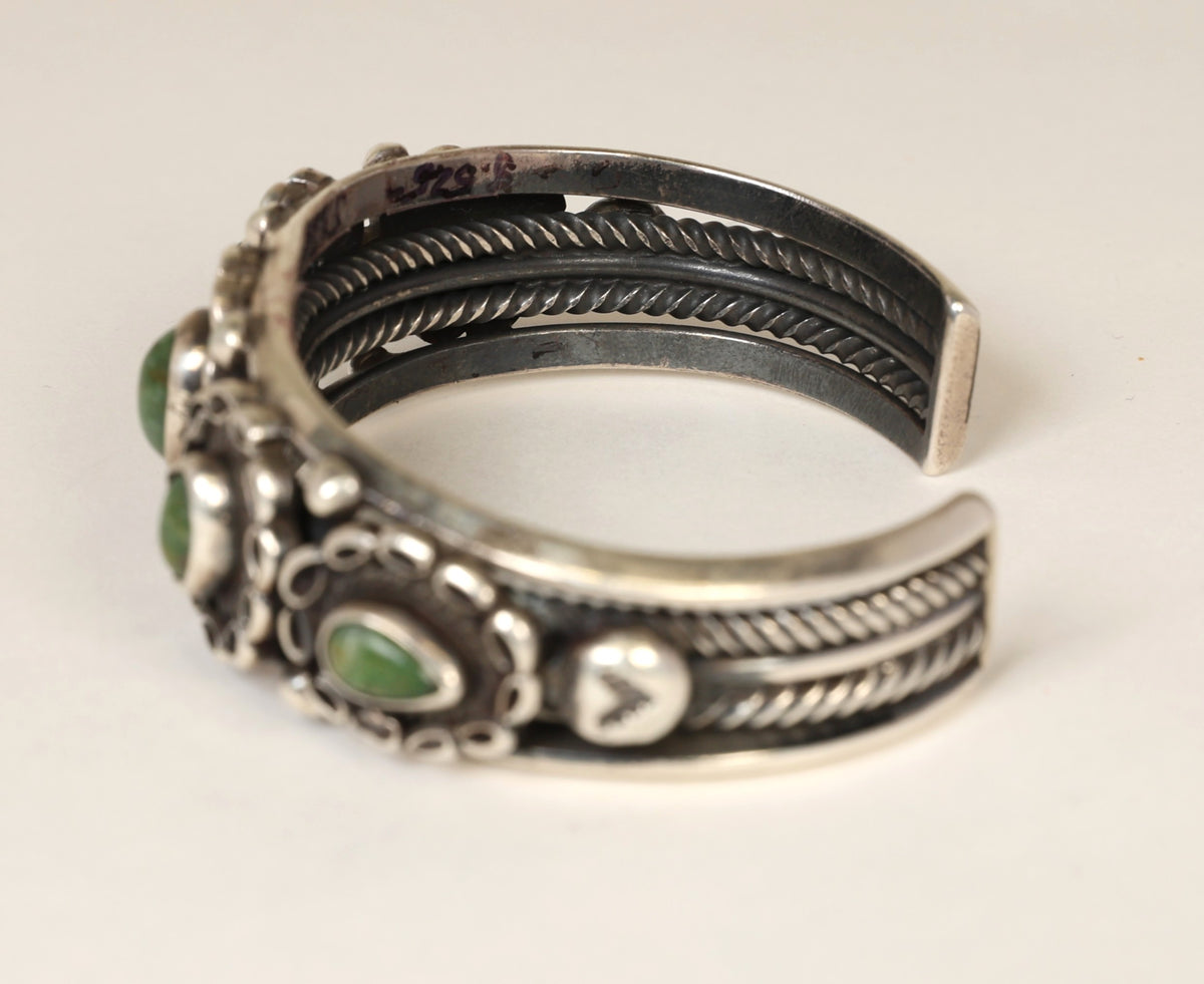 Navajo Sterling Silver Five Green Settings Bracelet
