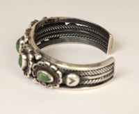 Navajo Sterling Silver Five Green Settings Bracelet