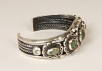 Navajo Sterling Silver Five Green Settings Bracelet