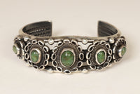 Navajo Sterling Silver Five Green Settings Bracelet