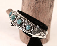 Navajo Sterling Silver 5 Natural Turquoise Bracelet