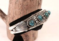 Navajo Sterling Silver 5 Natural Turquoise Bracelet