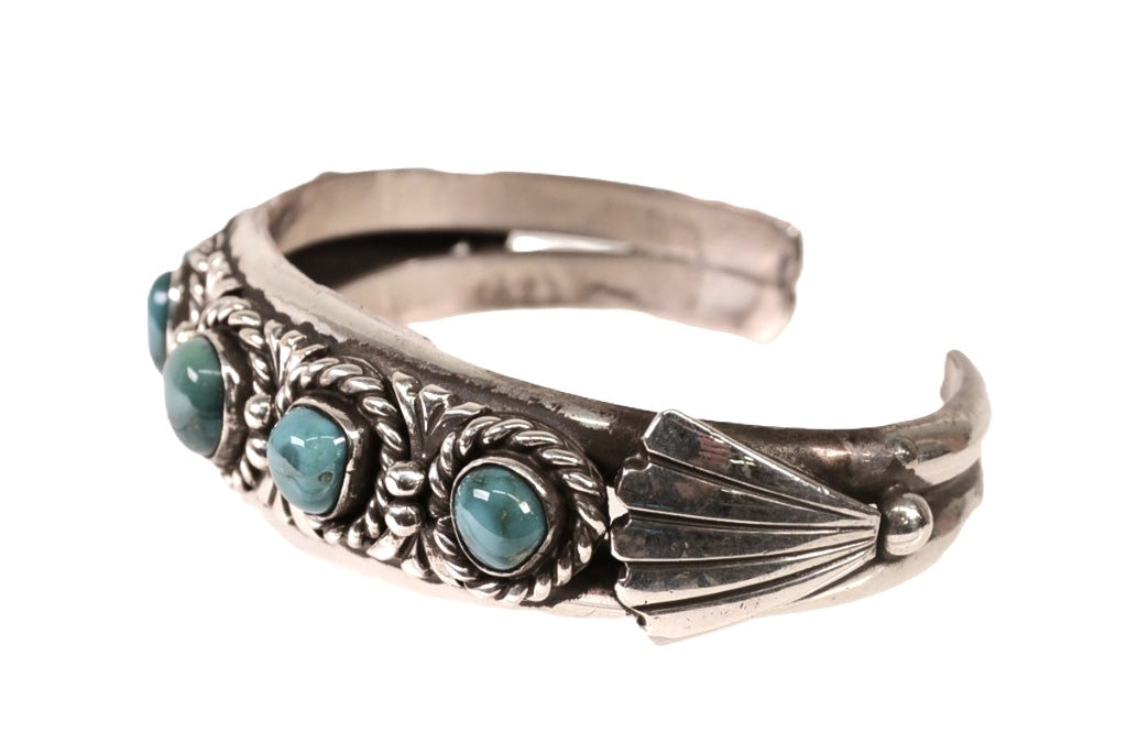 Navajo Sterling Silver 5 Natural Turquoise Bracelet