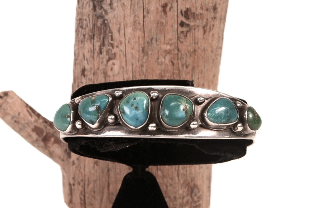 Navajo Sterling Silver Six Turquoise Setting Bracelet