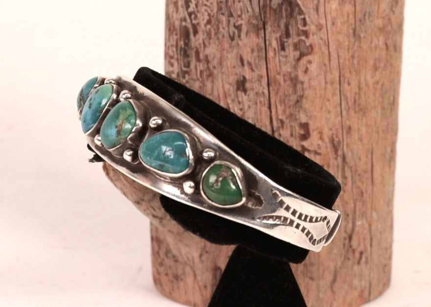 Navajo Sterling Silver Six Turquoise Setting Bracelet