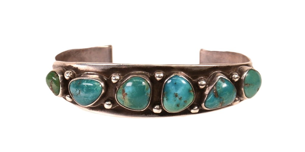 Navajo Sterling Silver Six Turquoise Setting Bracelet