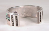 Zuni "Sunface and Yei" Sterling Silver Multistone Inlay Cuff Bracelet by Gilbert Calavaza