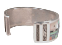 Zuni "Sunface and Yei" Sterling Silver Multistone Inlay Cuff Bracelet by Gilbert Calavaza
