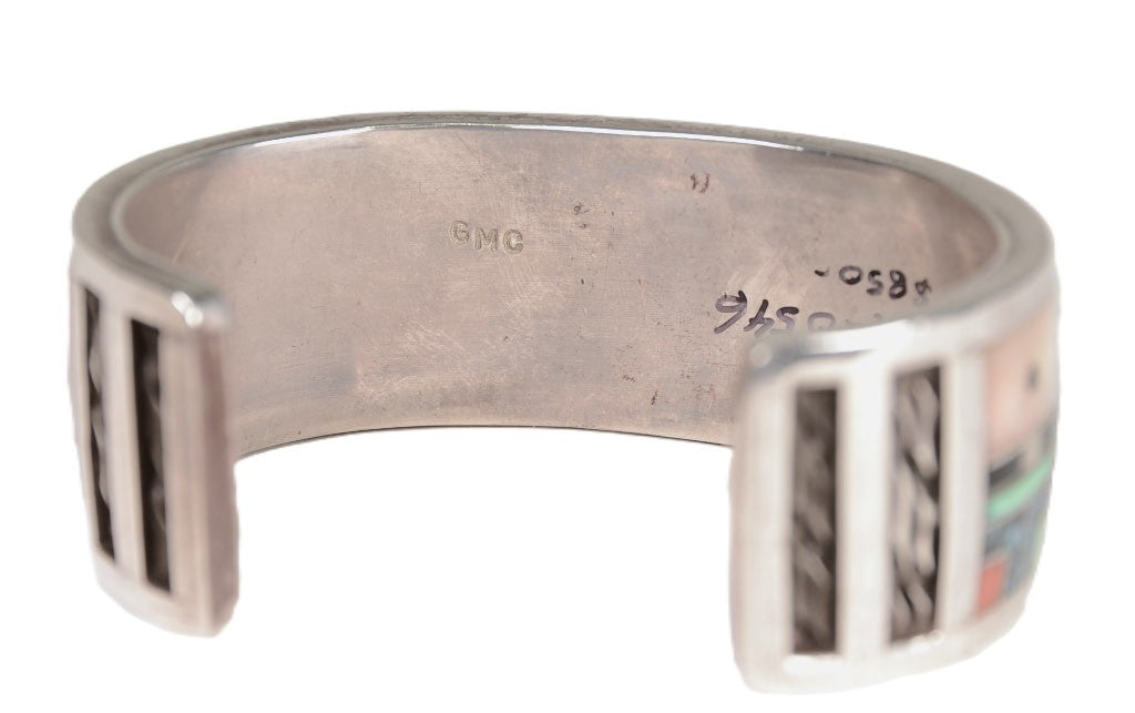 Zuni "Sunface and Yei" Sterling Silver Multistone Inlay Cuff Bracelet by Gilbert Calavaza