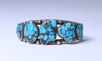 Navajo Cuff Bracelet with Five Lone Mountain Turquoise Settings