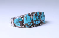 Navajo Cuff Bracelet with Five Lone Mountain Turquoise Settings