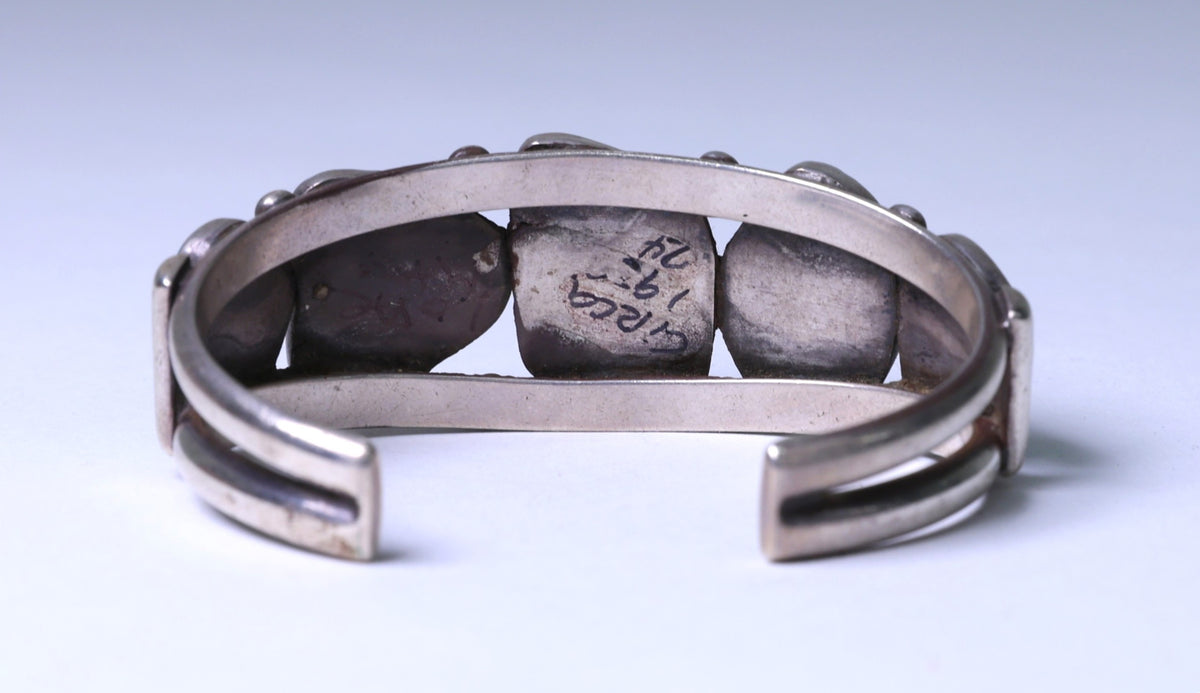 Navajo Cuff Bracelet with Five Lone Mountain Turquoise Settings