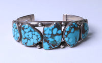 Navajo Cuff Bracelet with Five Lone Mountain Turquoise Settings