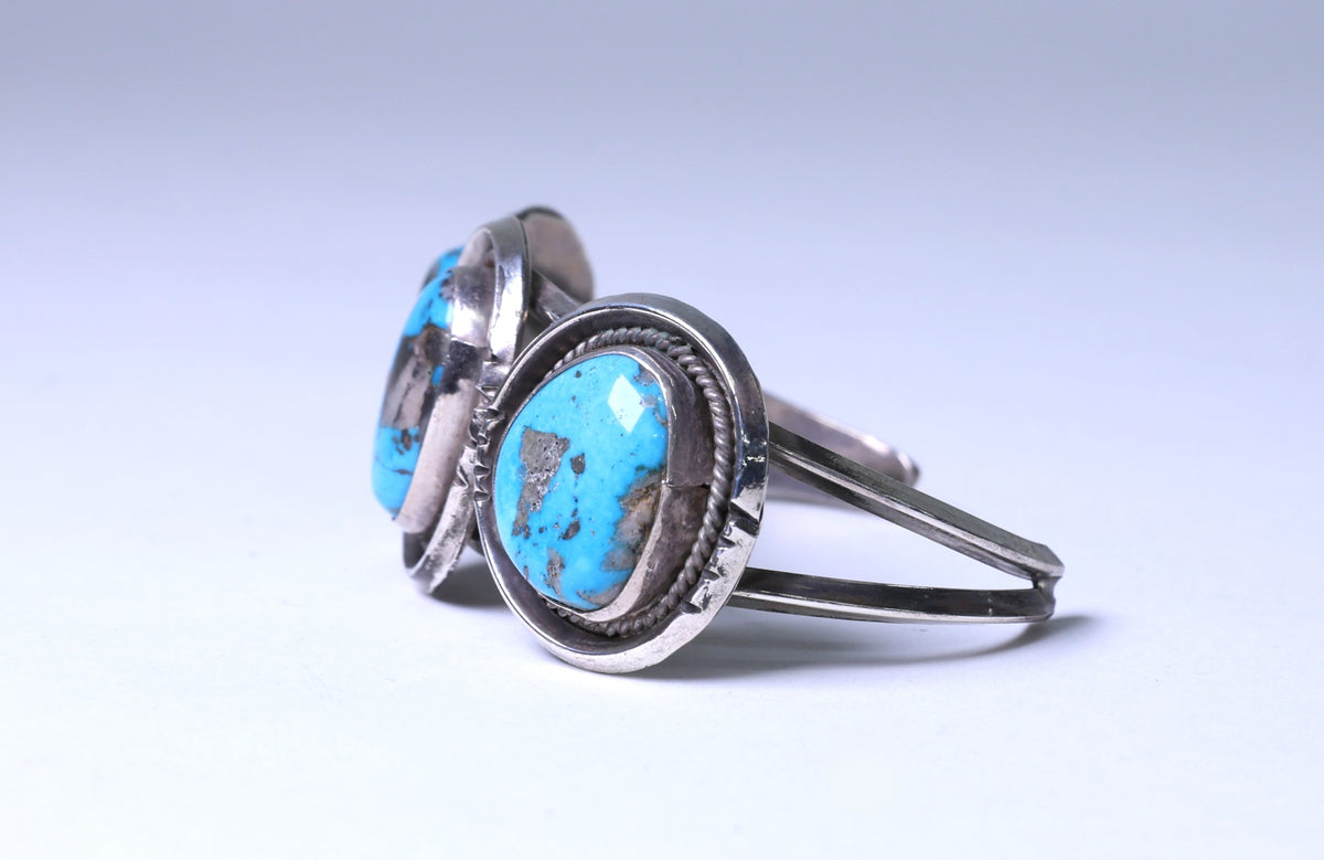 Navajo Cuff Bracelet with Three Turquoise Settings