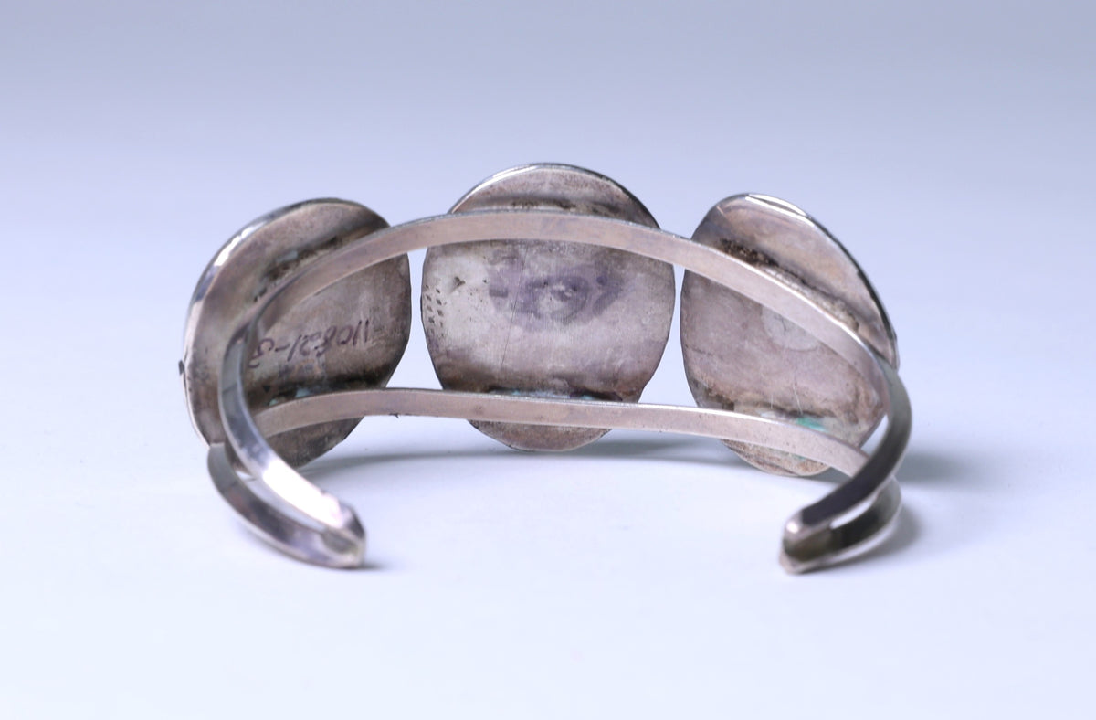 Navajo Cuff Bracelet with Three Turquoise Settings
