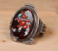Zuni Inlay Mudhead with Rattle Cuff Bracelet by Augustine & Rosalie Pinto