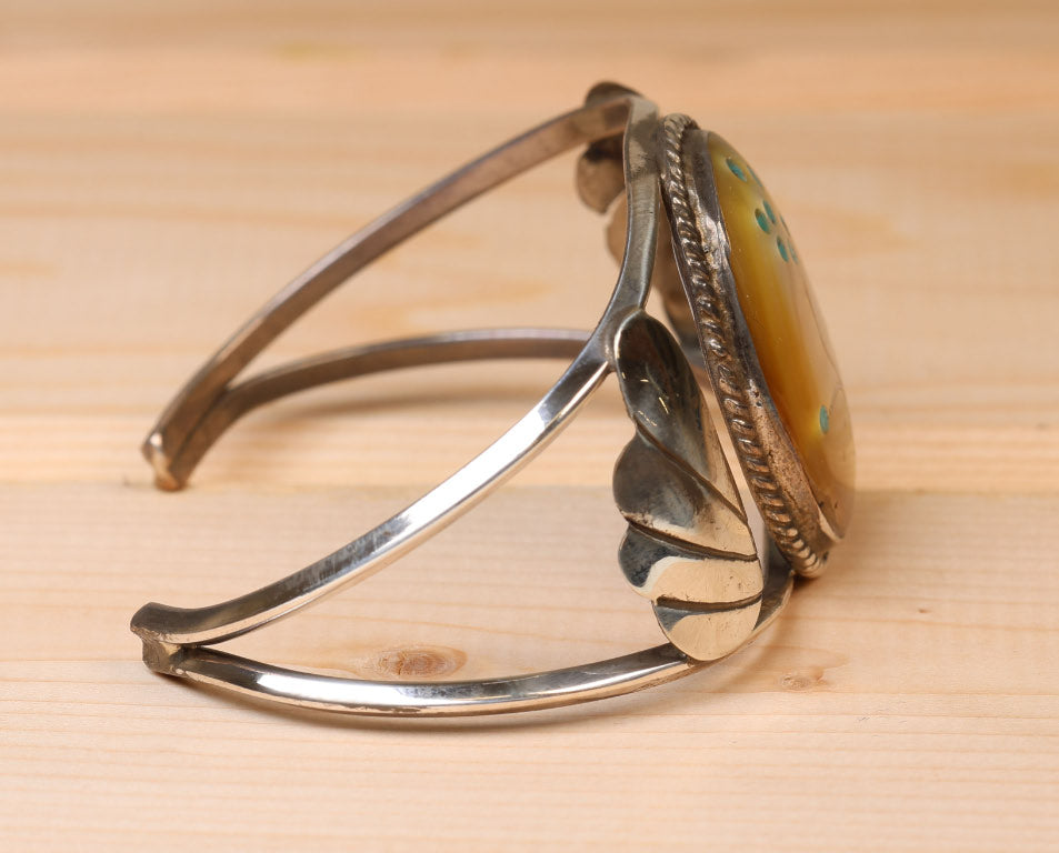 Zuni Cuff Bracelet: Inlaid Floral Motif