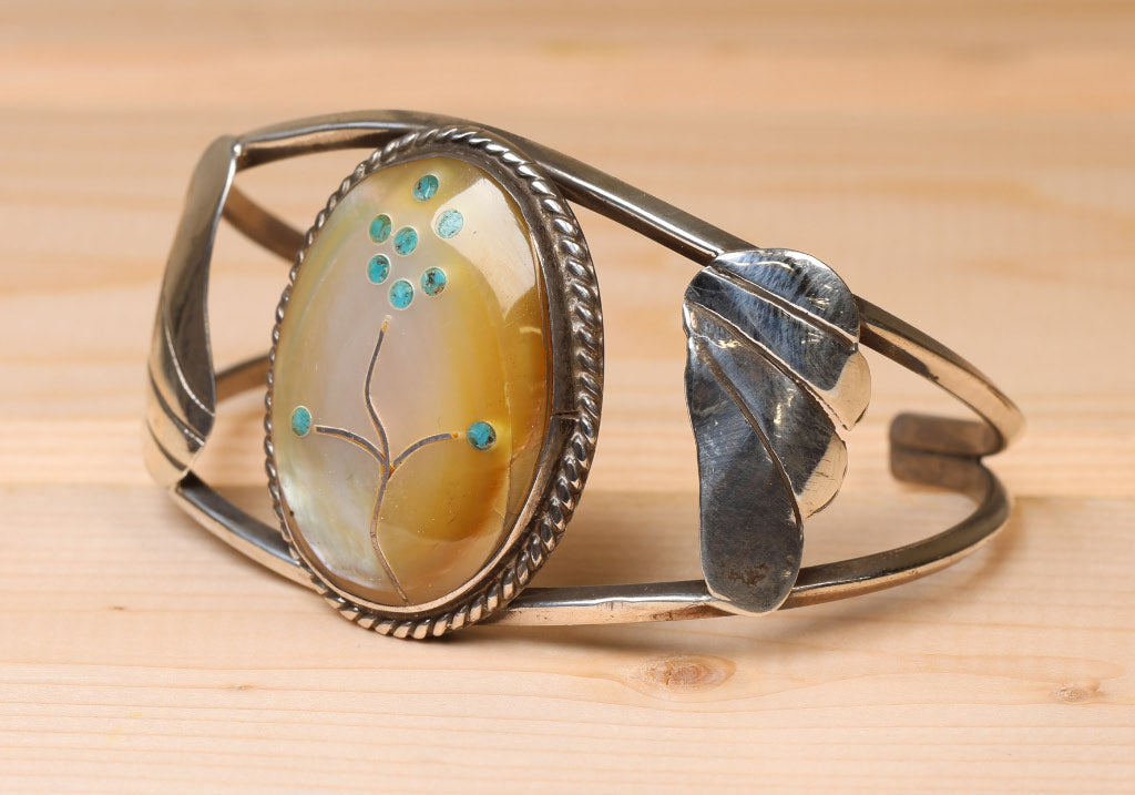 Zuni Cuff Bracelet: Inlaid Floral Motif