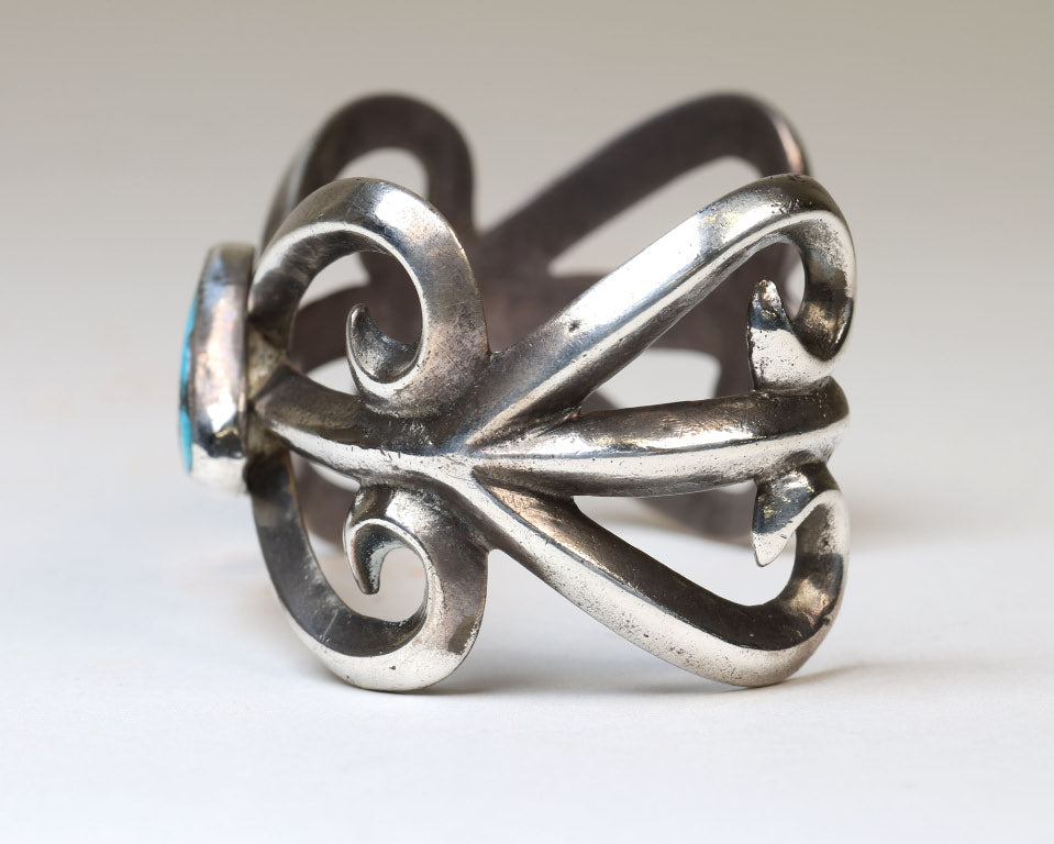 Navajo Sand Cast cuff bracelet with High Grade Natural Kingman Turquoise Setting
