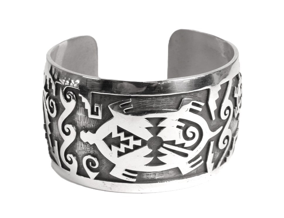 Hopi Pueblo Sterling Silver Overlay Cuff Bracelet