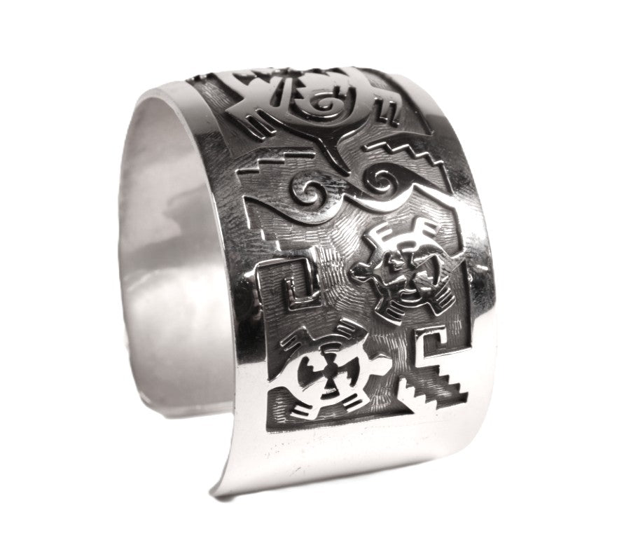 Hopi Pueblo Sterling Silver Overlay Cuff Bracelet
