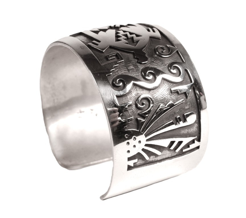 Hopi Pueblo Sterling Silver Overlay Cuff Bracelet