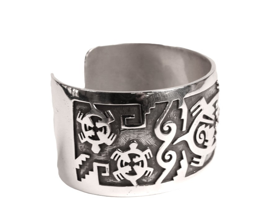 Hopi Pueblo Sterling Silver Overlay Cuff Bracelet