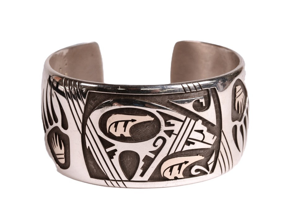Hopi Pueblo Sterling Silver & 14k Gold Cuff Bracelet
