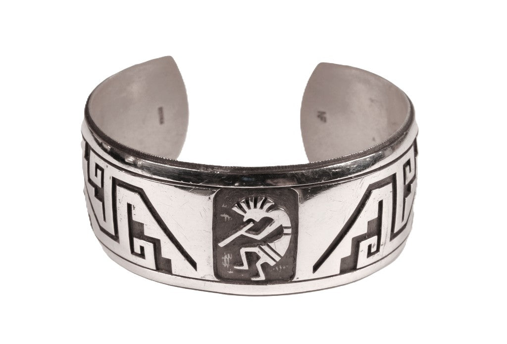 Hopi Pueblo Sterling Silver Overlay Cuff Bracelet By Nathan Fred Sr