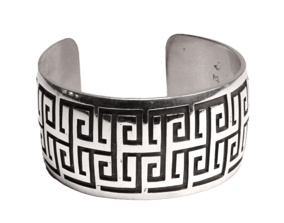 Hopi Pueblo Sterling Silver Overlay Cuff Bracelet By Mark Tawahongva