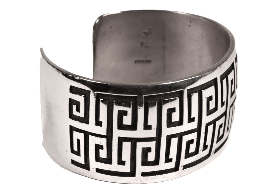 Hopi Pueblo Sterling Silver Overlay Cuff Bracelet By Mark Tawahongva