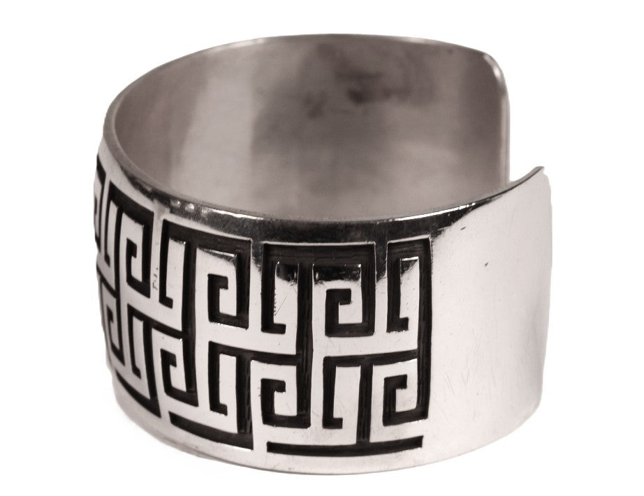 Hopi Pueblo Sterling Silver Overlay Cuff Bracelet By Mark Tawahongva