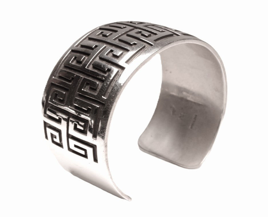 Hopi Pueblo Sterling Silver Overlay Cuff Bracelet By Mark Tawahongva