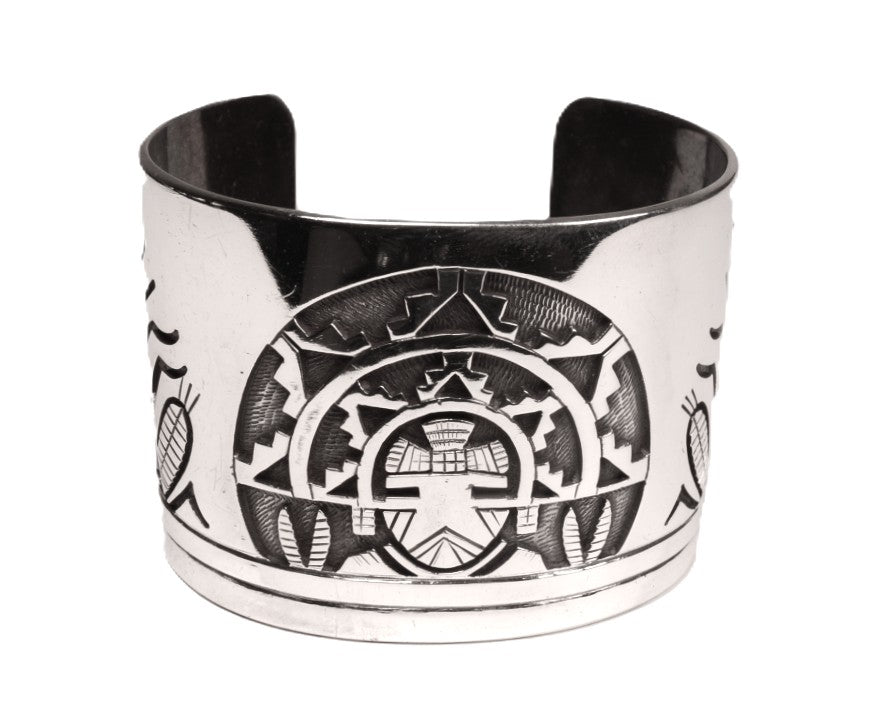 Hopi Pueblo Sterling Silver Overlay Cuff Bracelets By Victor Coochwytewa