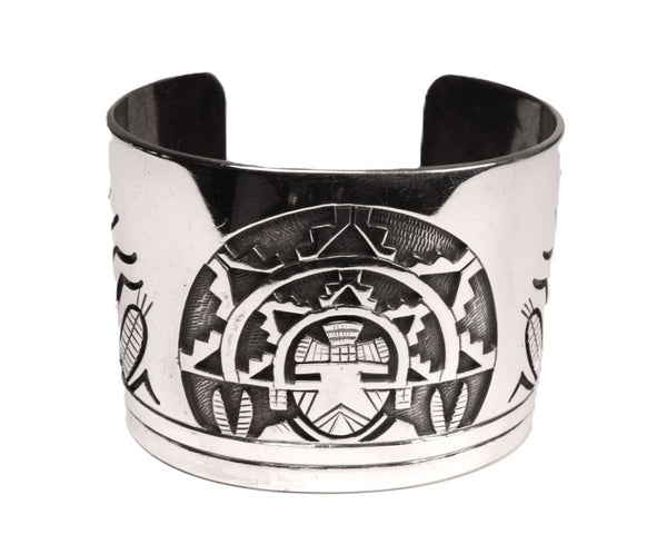 Hopi Pueblo Sterling Silver Overlay Cuff Bracelets By Victor Coochwytewa