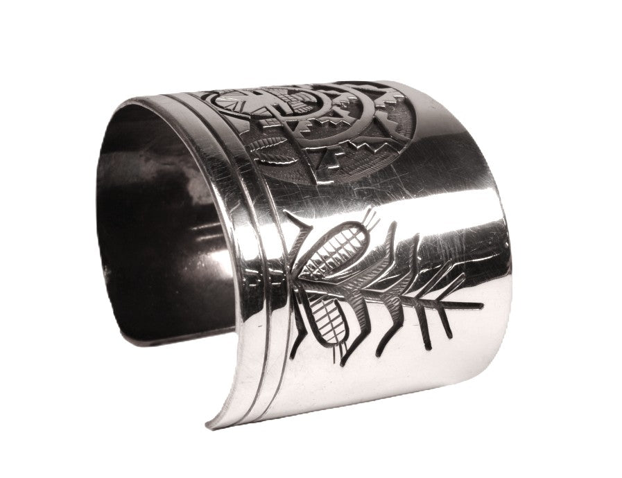 Hopi Pueblo Sterling Silver Overlay Cuff Bracelets By Victor Coochwytewa