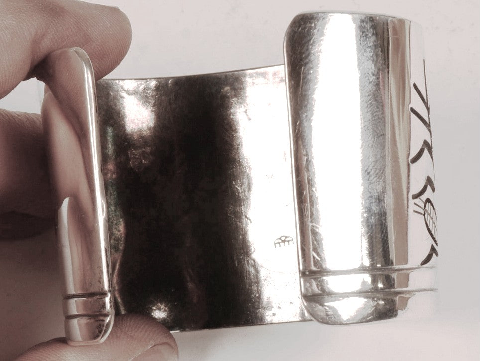 Hopi Pueblo Sterling Silver Overlay Cuff Bracelets By Victor Coochwytewa