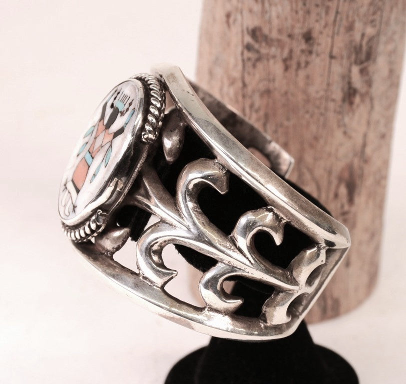Navajo Sterling Silver Bracelet with Multi Stone Gahn Dancer Inlayed