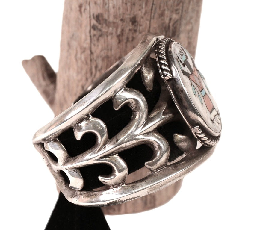 Navajo Sterling Silver Bracelet with Multi Stone Gahn Dancer Inlayed