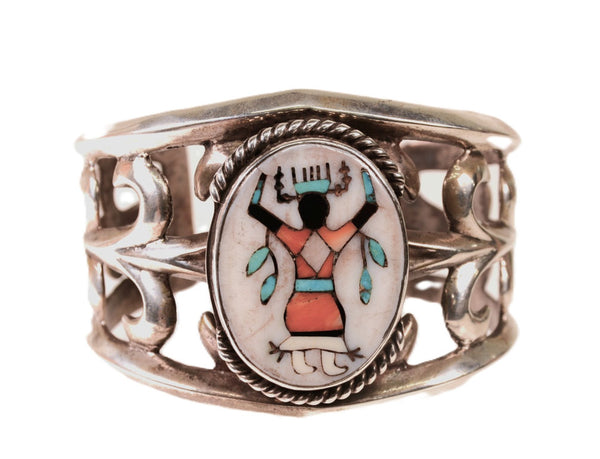 Navajo Sterling Silver Bracelet with Multi Stone Gahn Dancer Inlayed