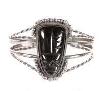 Vintage Mexican Sterling Silver and Carved Obsidian Cuff Bracelet